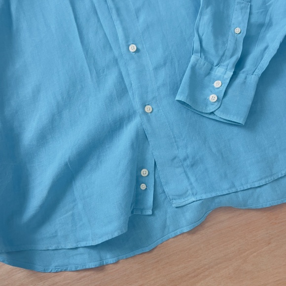 Vilebrequin 100% linen button down shirt men's size XXL aqua teal pockets casual - Picture 7 of 8
